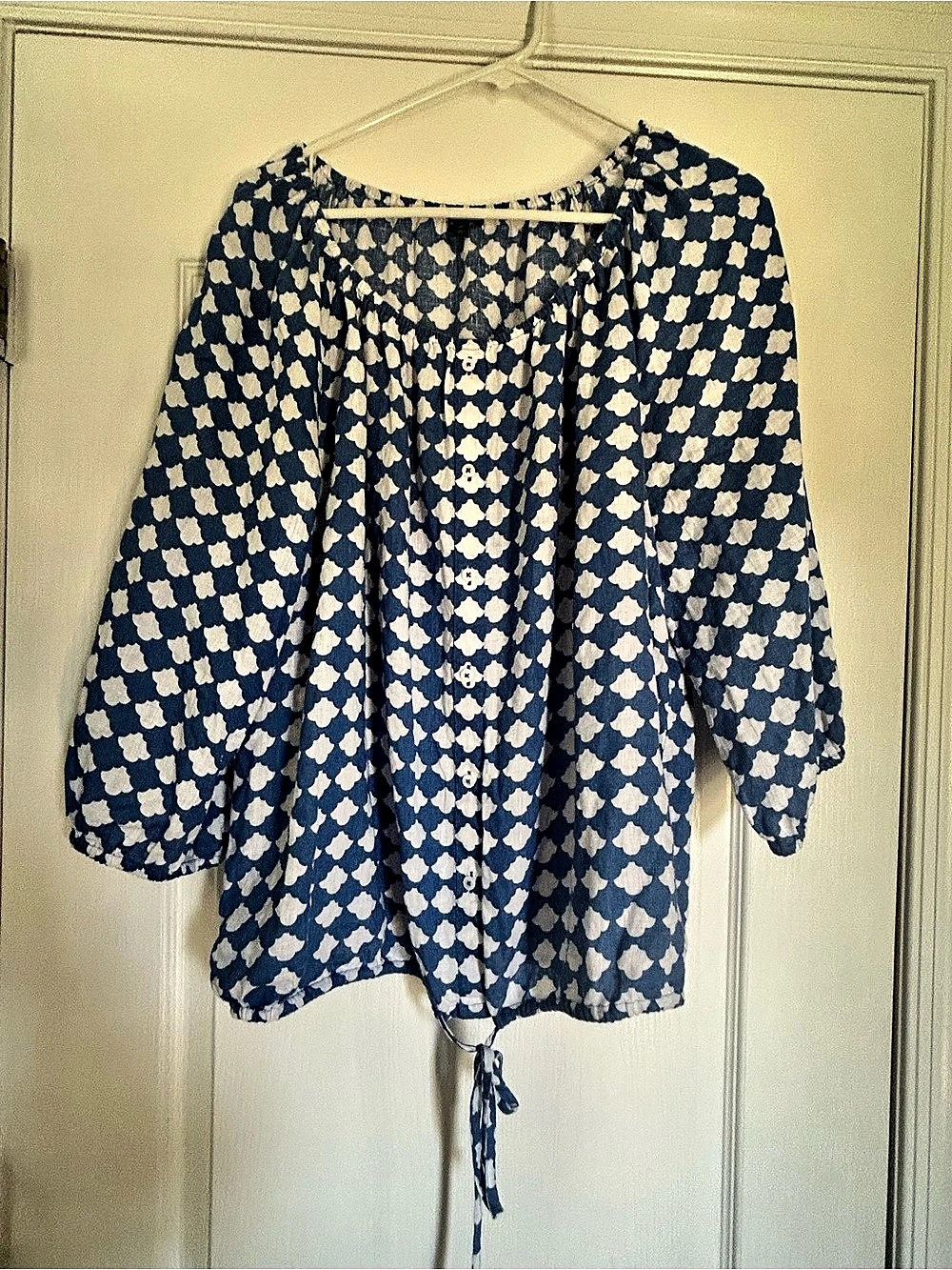 Talbots Blue & White Printed Button-Front Blouse Size 1X Like New